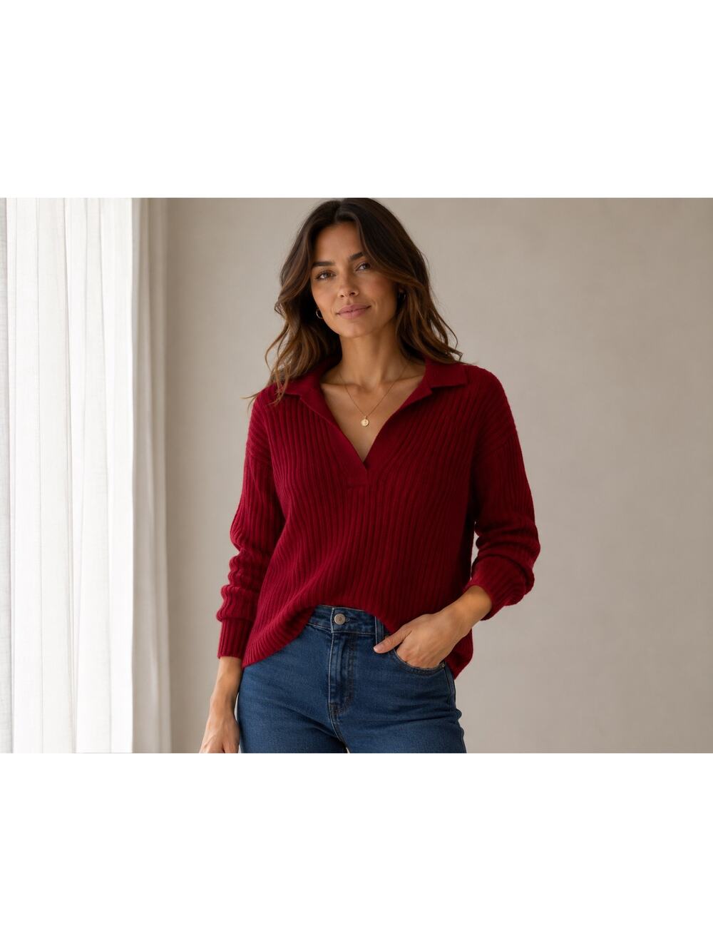 Sutton Studio 100% Cashmere Polo Sweater Red Ribbed Holiday Womens Plus 2x